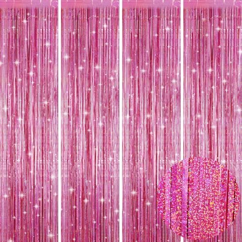 Picoway 4 Pack Pink Foil Fringe Curtain Decor
