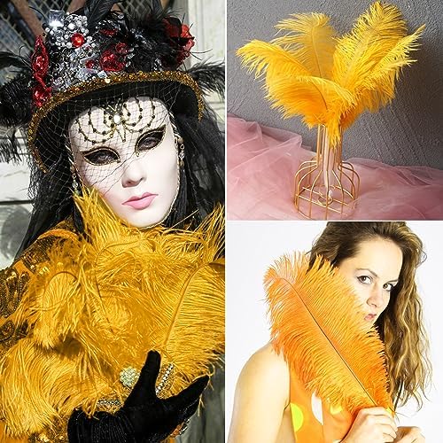 NEWONG 30pcs Gold Ostrich Feathers for Vase Decorations