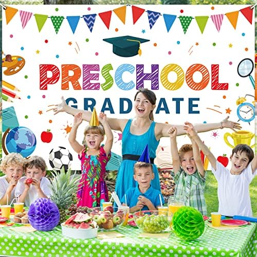 Preschool Graduation Backdrop with Ribbon for Kids Class of 2023 Ceremony