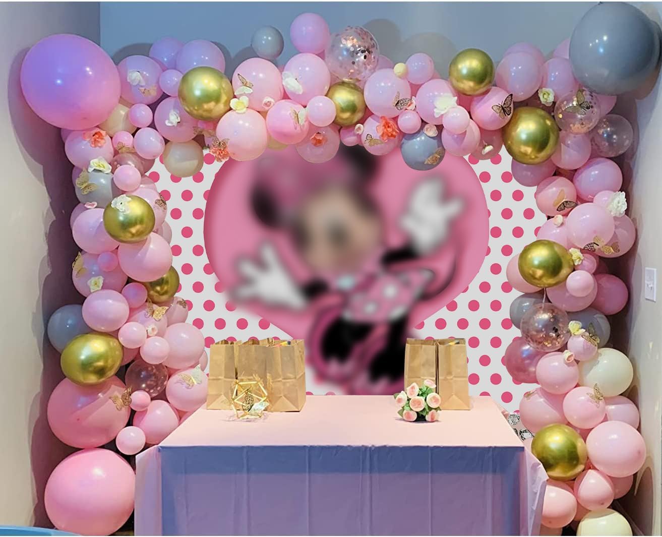 Pink Mouse Baby Shower Backdrop 7x5ft White Birthday Party Background for Girls