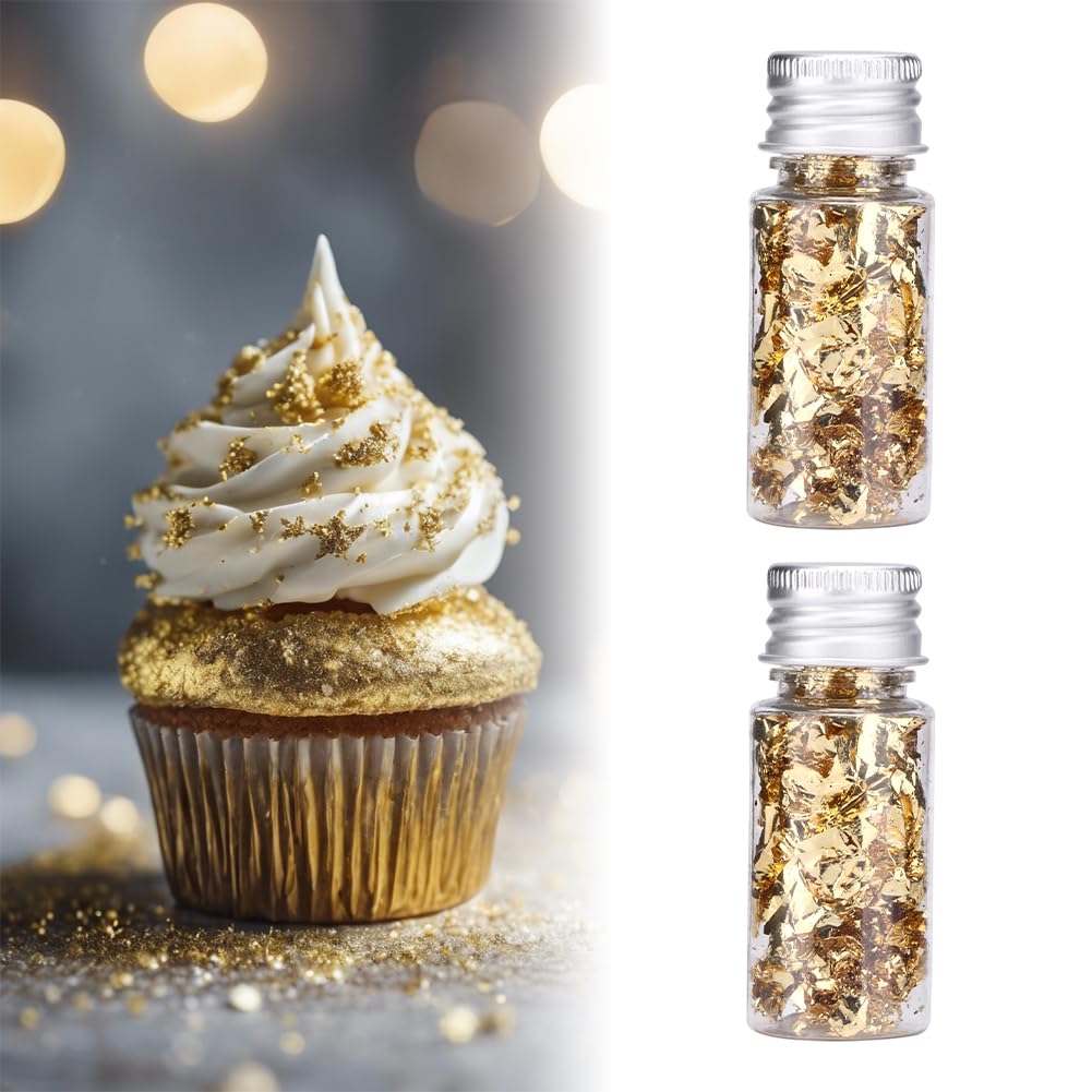 Lwuey Gold Leaf Cake Decor 2PCS Sparkling Flakes