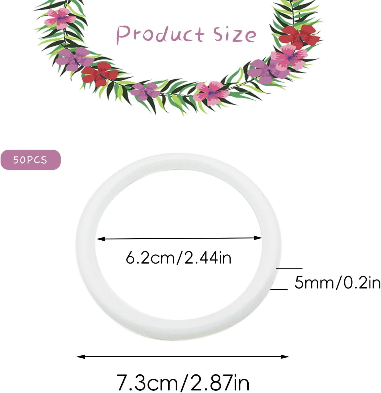 50 Pack 3 Inch Plastic Rings Hoops for Crafts DIY