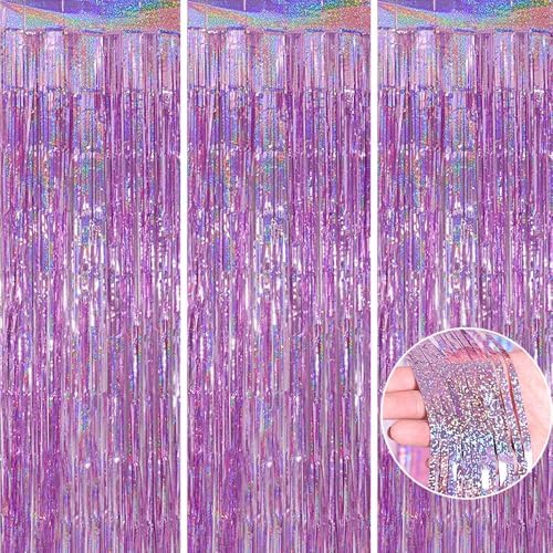 3 Pack Tinsel Foil Curtain Backdrop for Parties