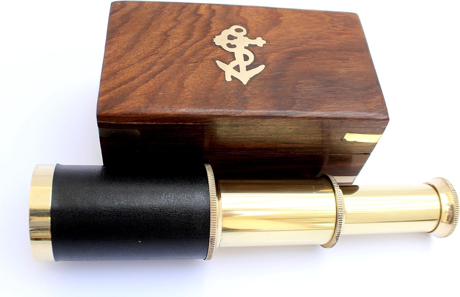15 Inch Antique Brass Telescope with Leather Wrap and Gold Finish