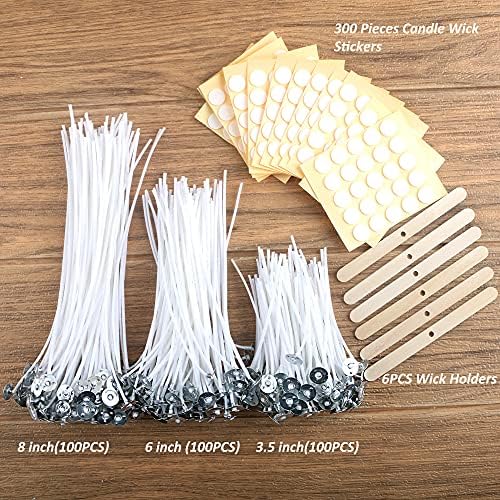 MILIVIXAY 300pcs Cotton Candle Wicks Kit with Stickers and Holders