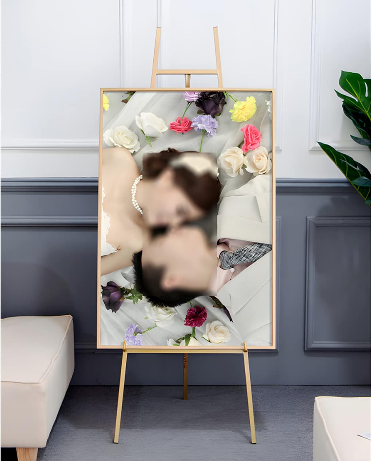 Adjustable Gold Folding Easel Stand 148cm Tall