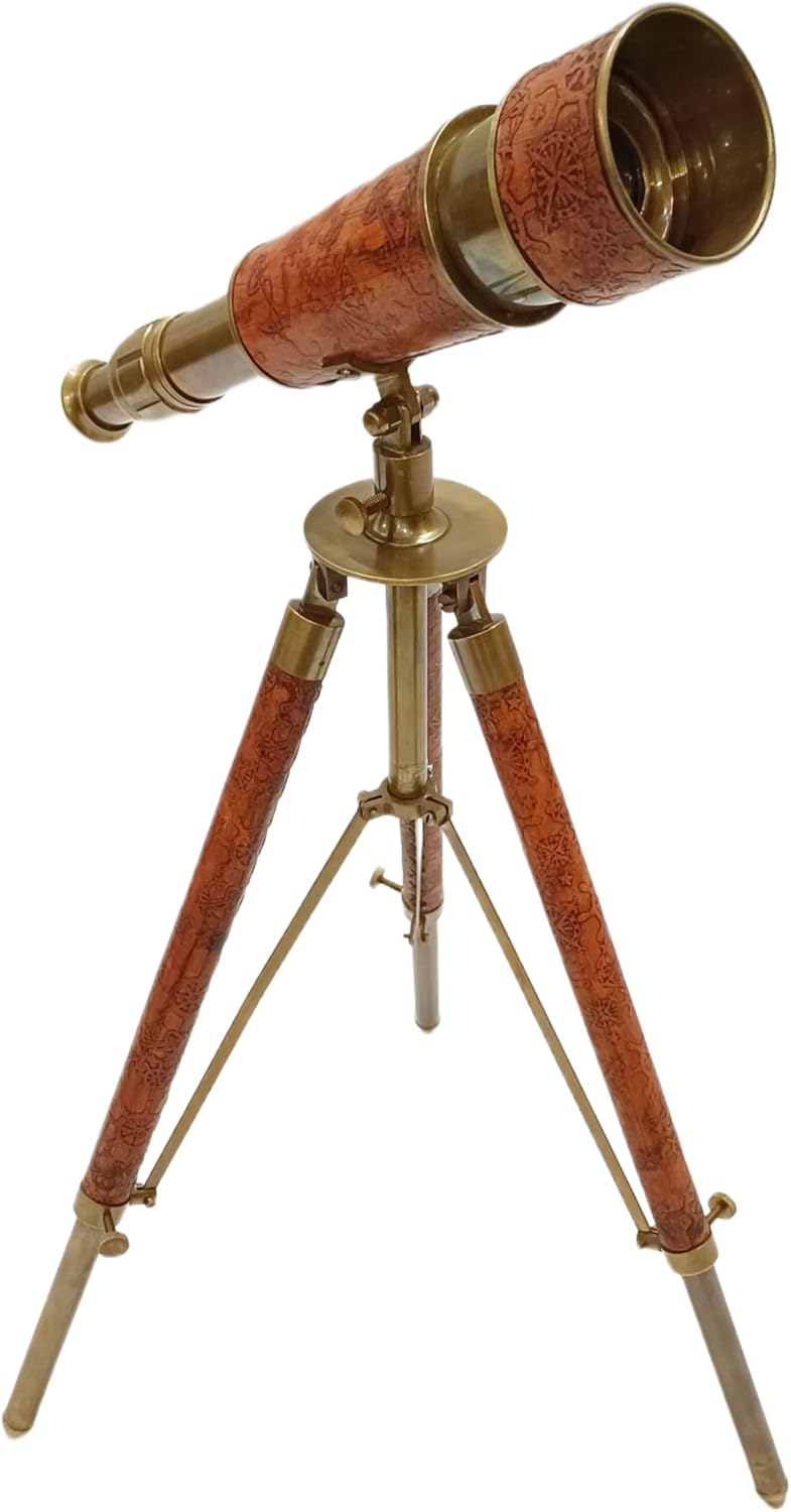 Antiqueex Handmade Brass Telescope with Leather Stand