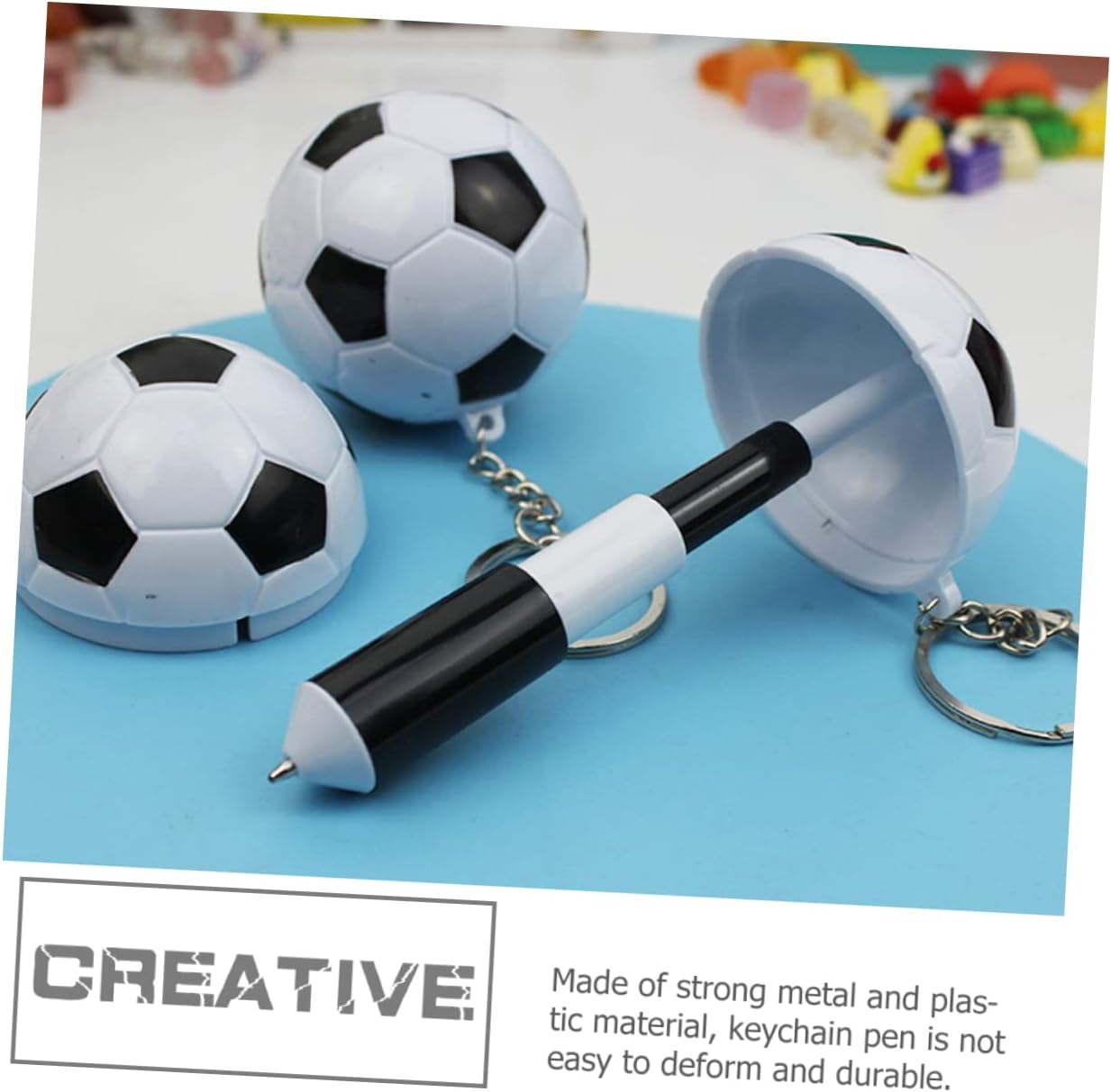 20pcs Soccer Design Retractable Pens Keychain Set