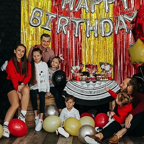 BEISHIDA 4Pcs Red Gold Party Streamers Foil Curtain Backdrop