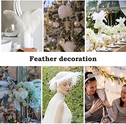 NEWONG 30pcs White Ostrich Feathers for Crafts and Decor