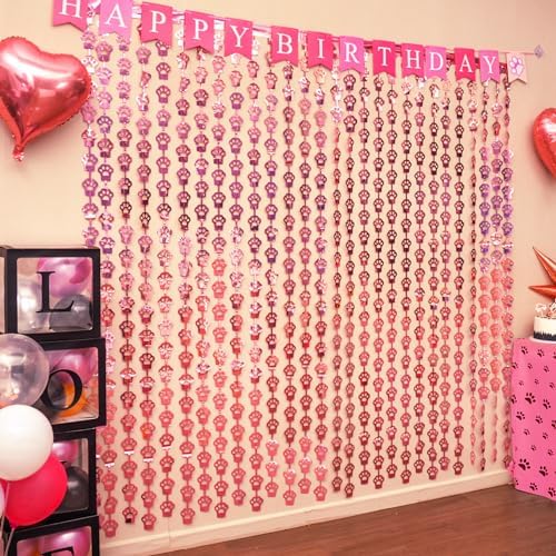 Pink Cat Paw Foil Fringe Curtains 2 Pack