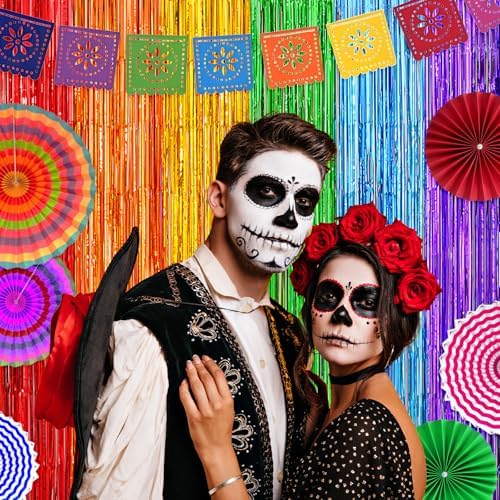 2 Pack Rainbow Foil Fringe Curtains for Party Decorations