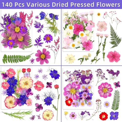 140 Pcs Real Dried Pressed Flowers Leaves Petals for Crafts