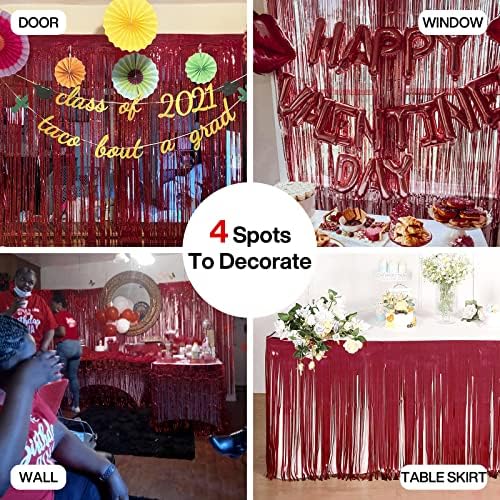 PartyWoo Retro Red Foil Curtain 2pc 66x33ft