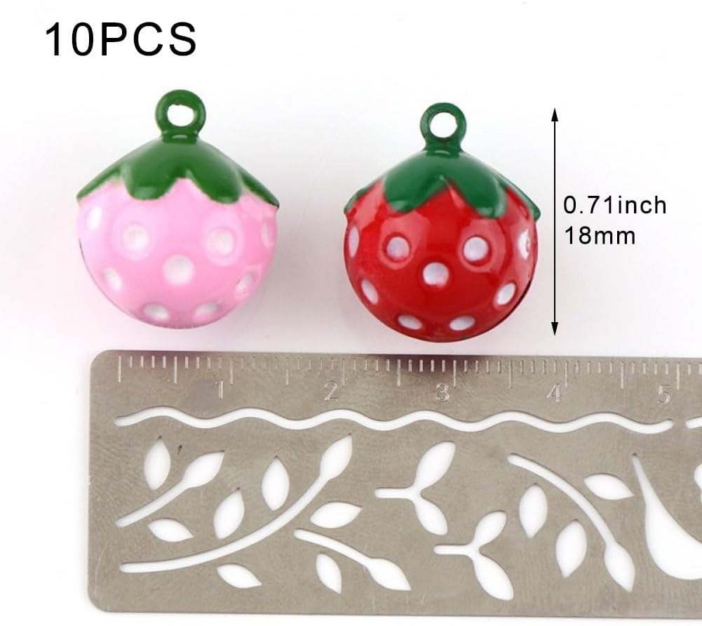 10pcs Strawberry Shape Bells for Jewelry and Decor