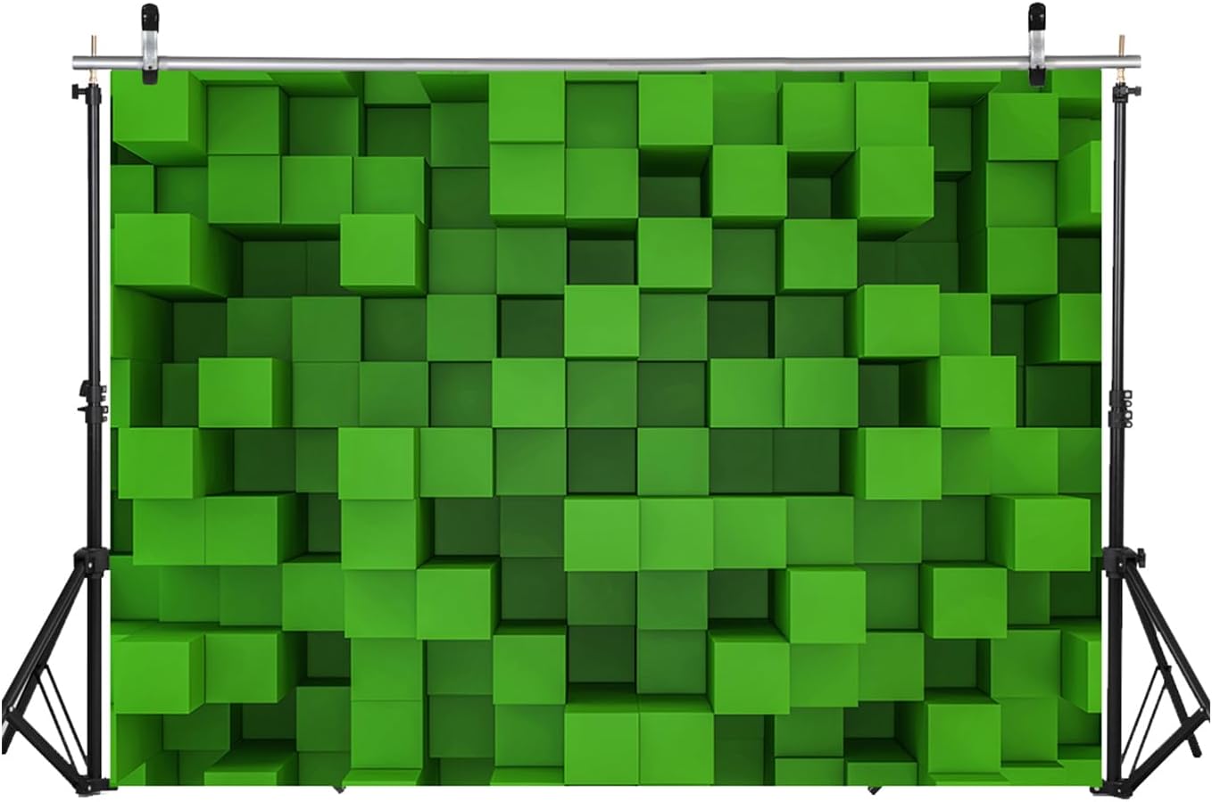 7x5 Ft Green Cube Pattern Photo Backdrop for Parties and Events