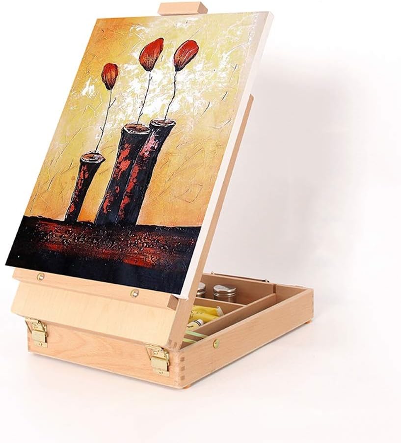 Red Canvas Display Stand Portable Drawer Storage Desktop Easel