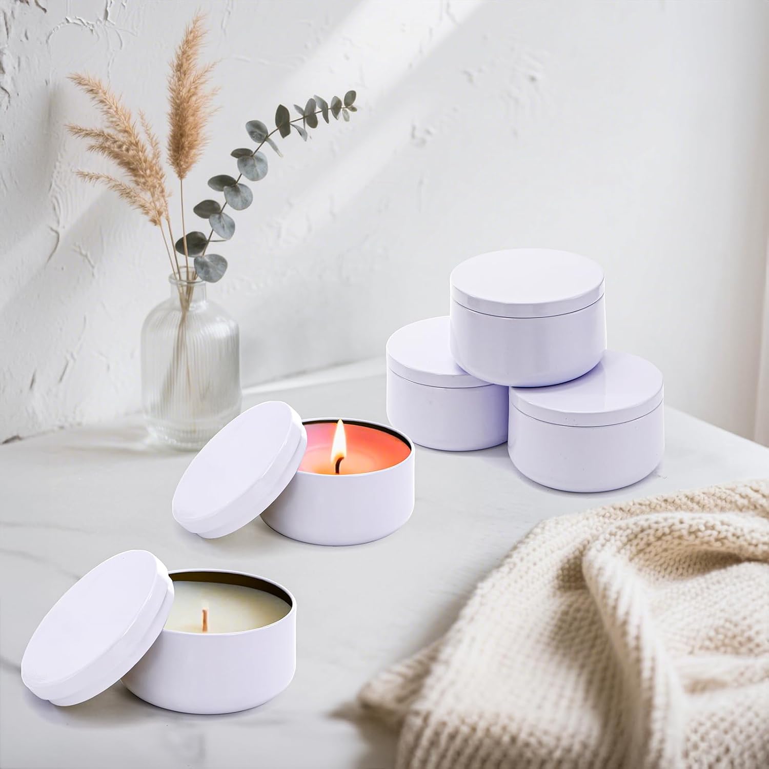 ZENFUN 24 Pack White Candle Tins with Lids