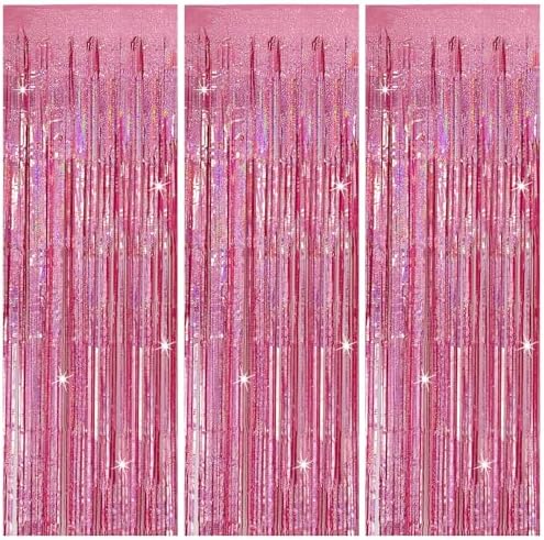 3 Pack Pink Foil Curtain Backdrop Decorations
