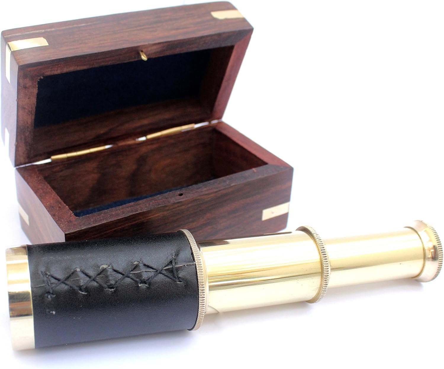15 Inch Antique Brass Telescope with Leather Wrap and Gold Finish