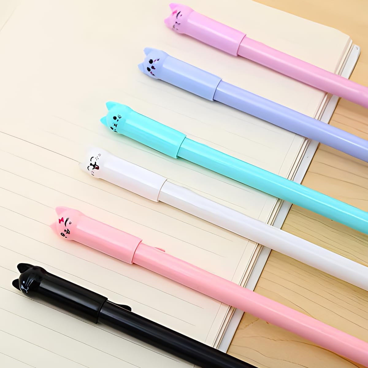 12Pcs Cute Cat Design Gel Ink Pens for Kids and Adults