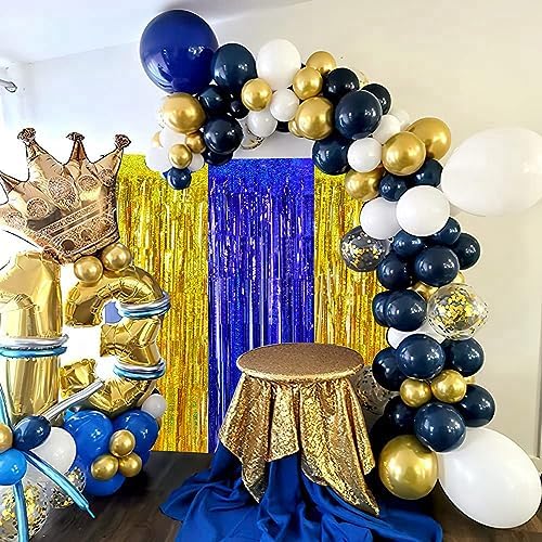 BEISHIDA 4Pcs Blue and Gold Party Streamers Curtain
