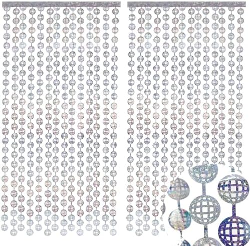 Disco Party Decorations 2 Pack Silvery Foil Curtains