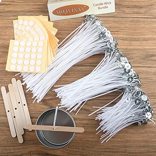 MILIVIXAY 300pcs Cotton Candle Wicks Kit with Stickers and Holders