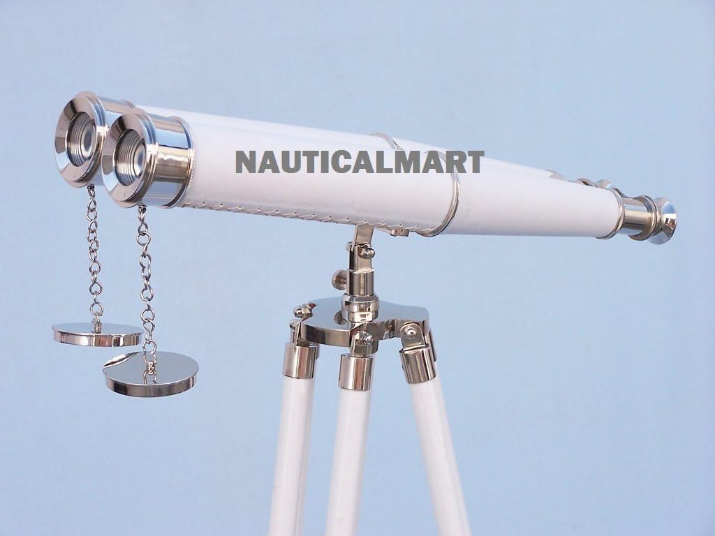 Floor Standing Chrome White Leather Binoculars 62 Inch