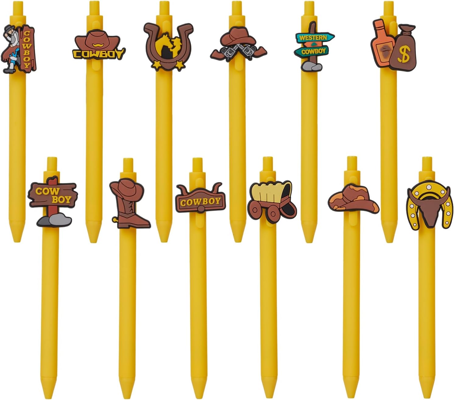 12 Pcs Western Cowboy Theme Ballpoint Pens with Funny Retractable Design
