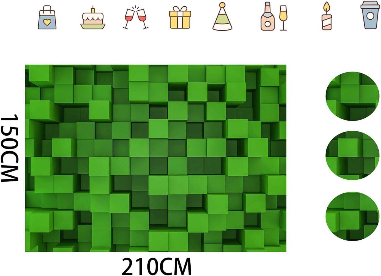 7x5 Ft Green Cube Pattern Photo Backdrop for Parties and Events