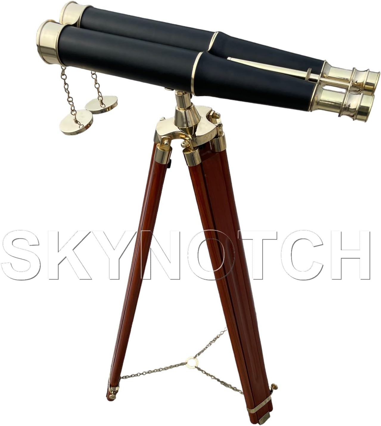 SKYNOTCH Nautical Brass Double Barrel Binocular With 62 Inch Wooden Stand
