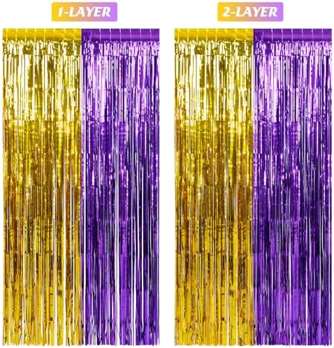 Zachely 3Pack Purple Gold Foil Curtain Backdrop Decorations
