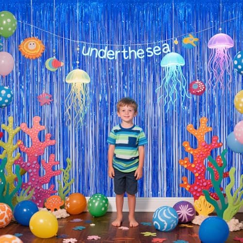 Navy Blue Foil Fringe Backdrop for Party Decorations