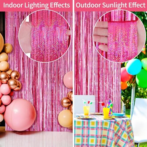 Picoway 4 Pack Pink Foil Fringe Curtain Decor