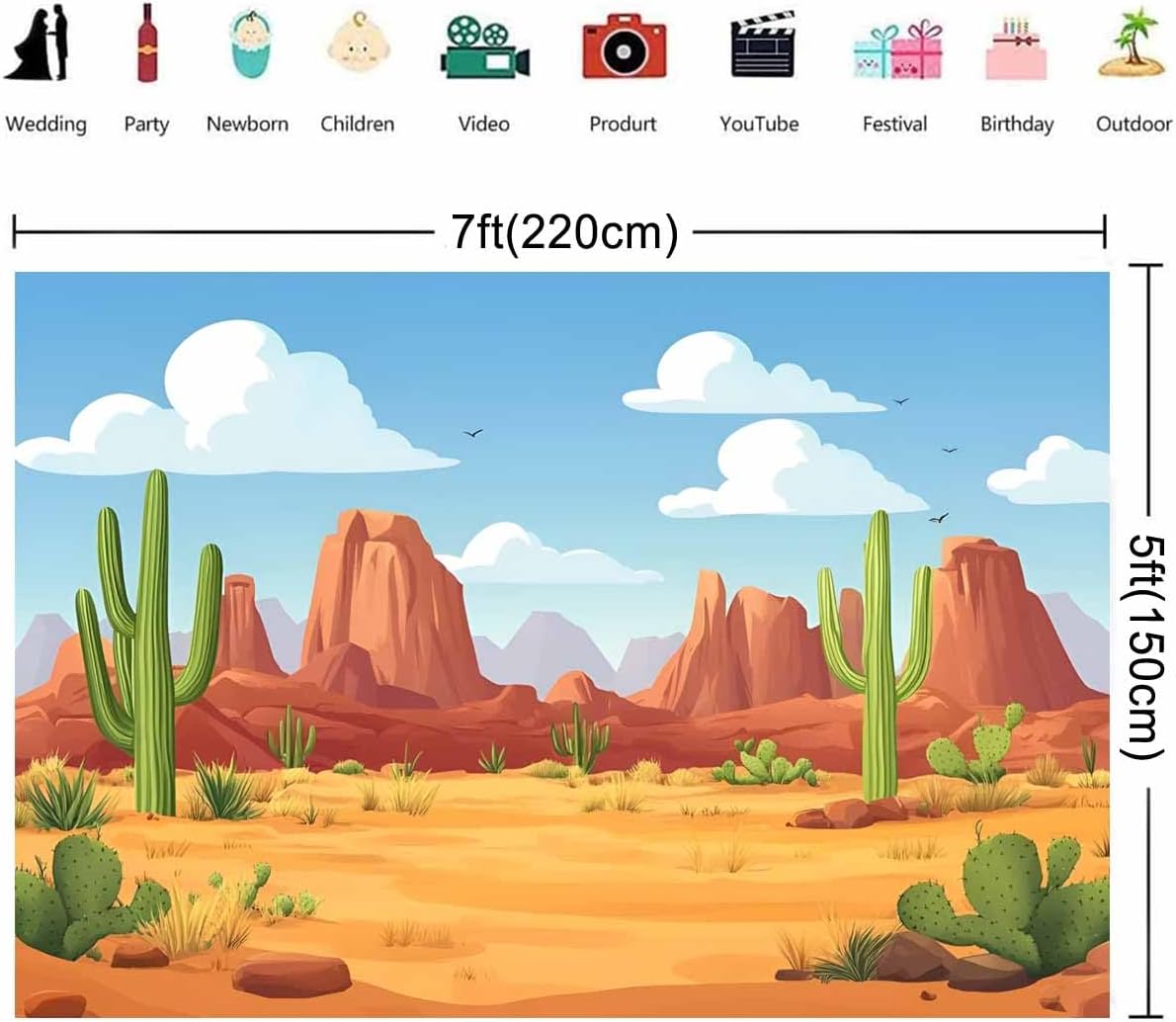 7x5ft Cartoon Desert Cactus Backdrop Wild West Photography Background
