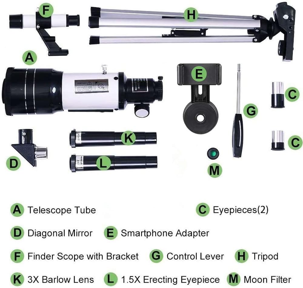 70mm Aperture Refractor Telescope with Smartphone Adapter for Kids and Adults
