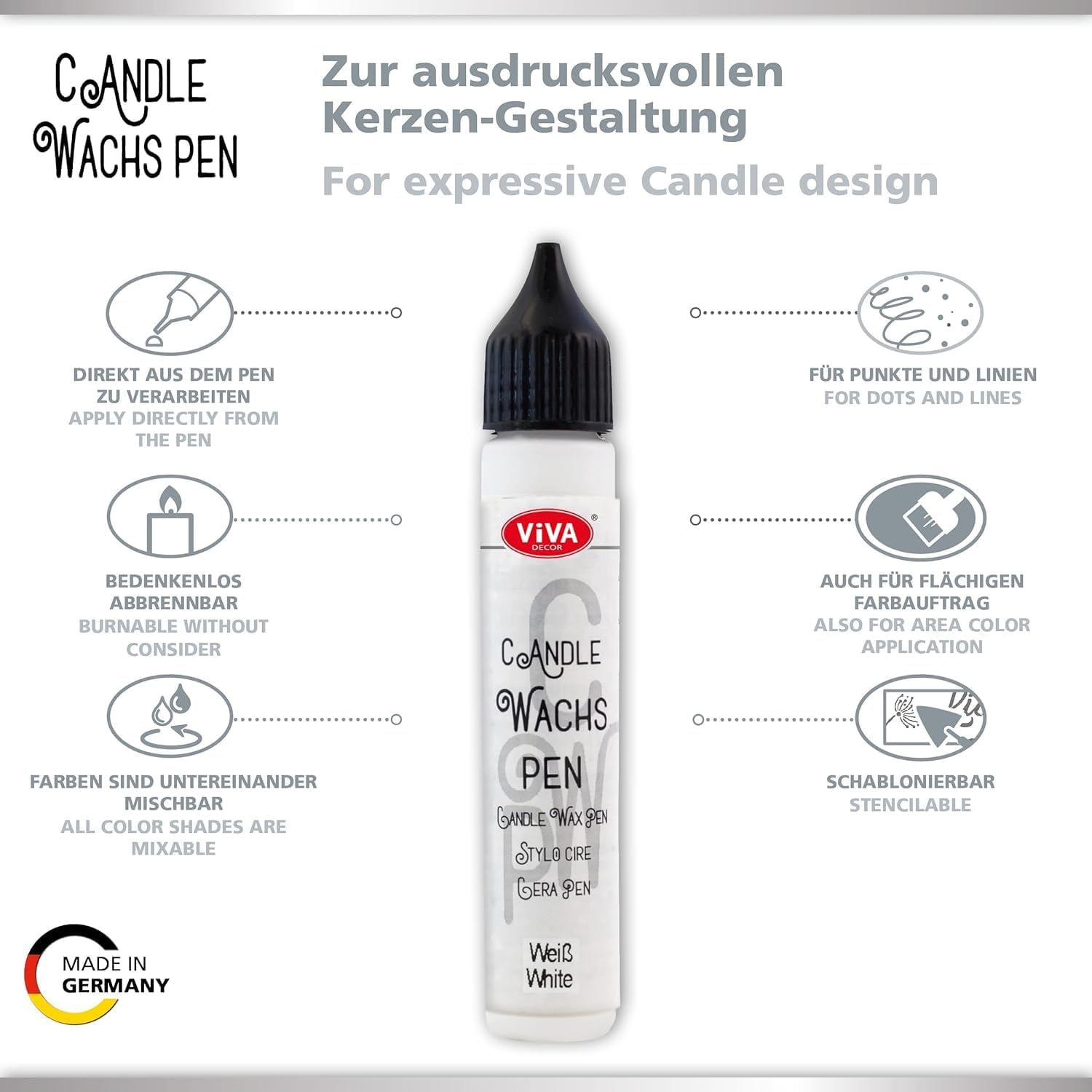 LM-Kreativ Rainbow Candle Painting Kit - 6 Pens for DIY Candle Art
