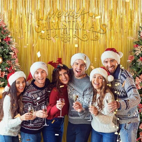 3 Pack Gold Foil Fringe Backdrop Curtains for Parties
