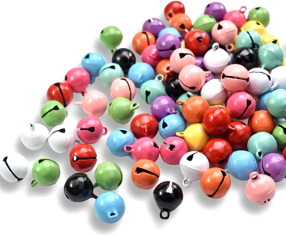 100 Pack Colorful Metal Christmas Jingle Bells 14mm