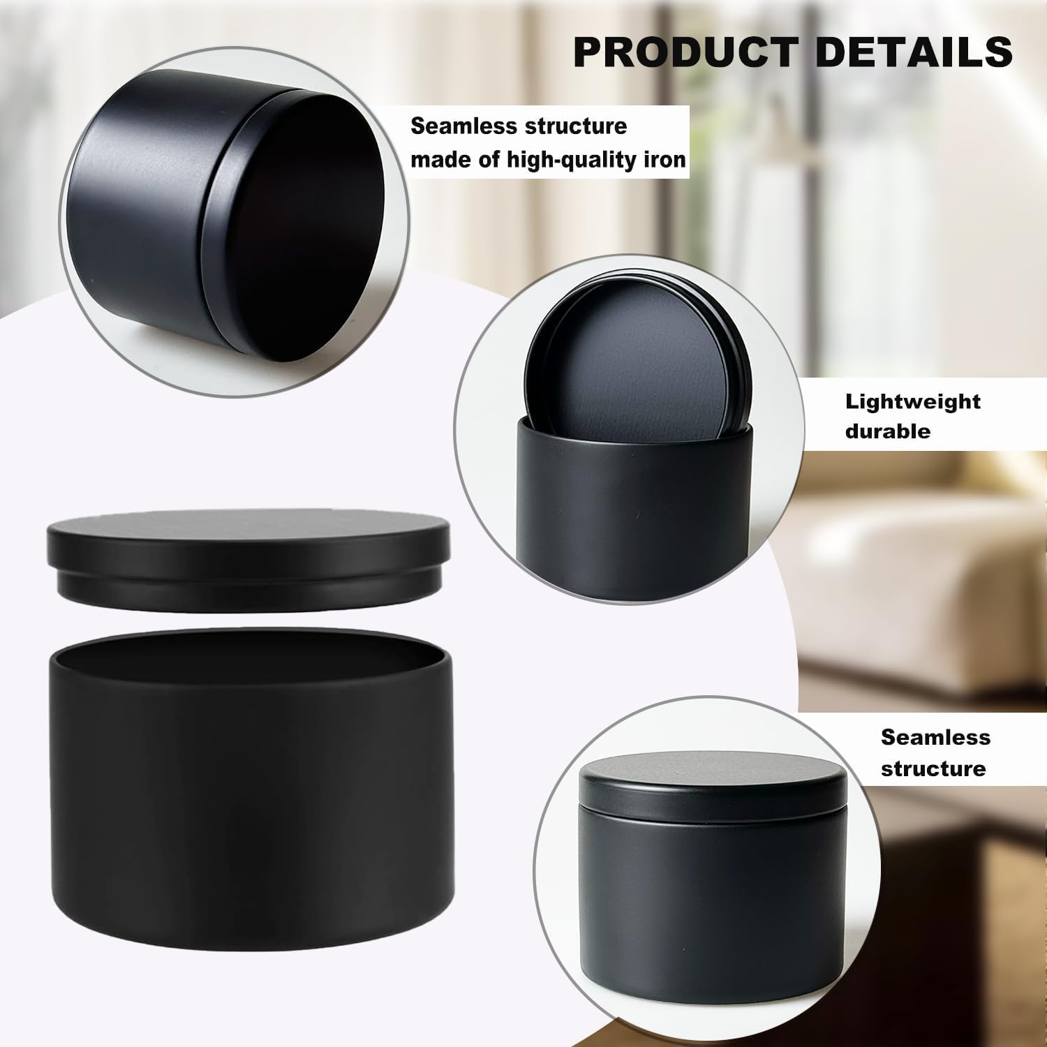 24PCS Black Candle Tins with Lids for Candle Making