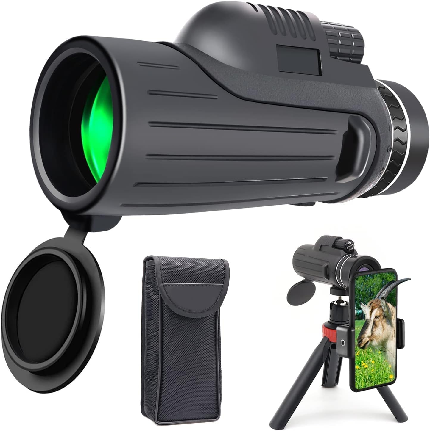 80x100 HD Monocular Telescope with Tripod and Phone Holder