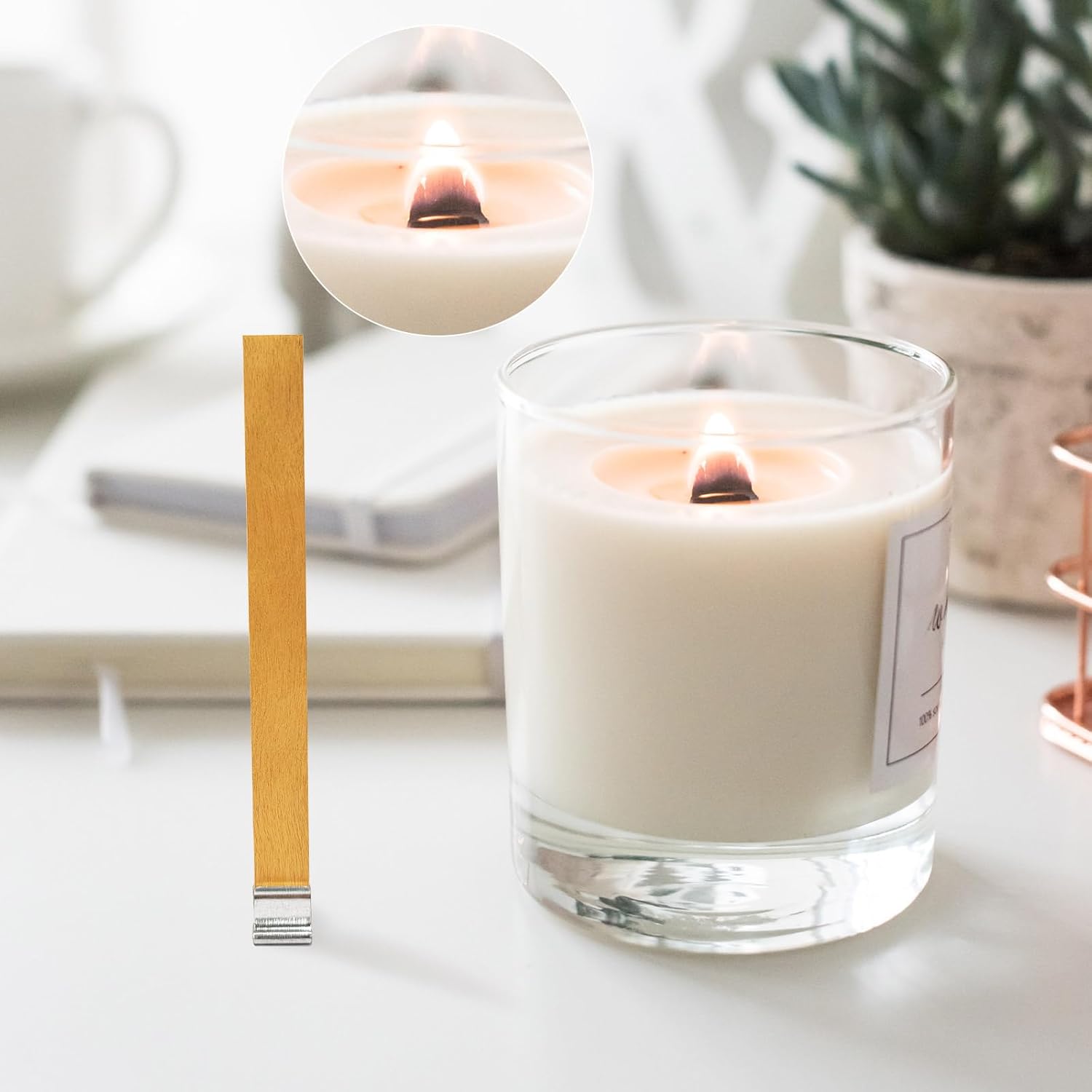 100 Wood Candle Wicks with Iron Stand and Trimmer for DIY