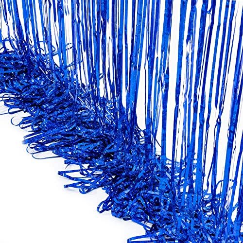 BRAVESHINE Blue Tinsel Foil Fringe Curtains 2Pcs