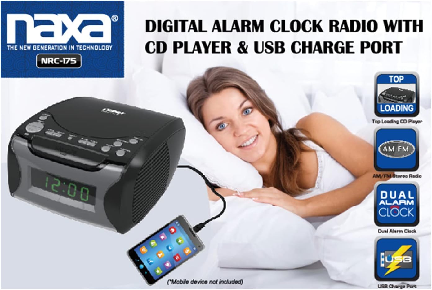 Digital Alarm Clock Radio with CD Player and USB Charge Port 1