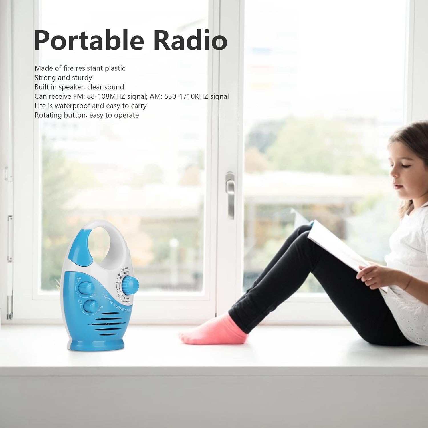 Waterproof AMFM Radio with Hook Handle and Speakers