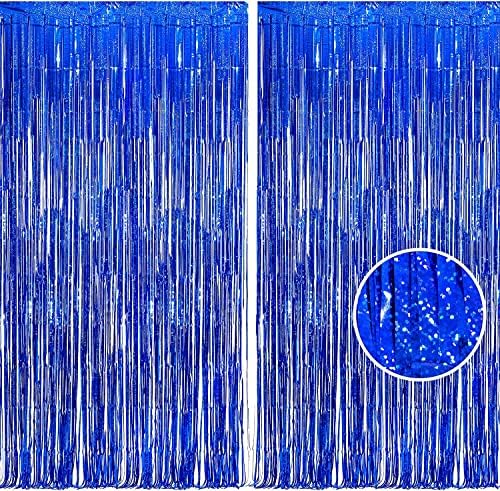BRAVESHINE Blue Tinsel Foil Fringe Curtains 2Pcs