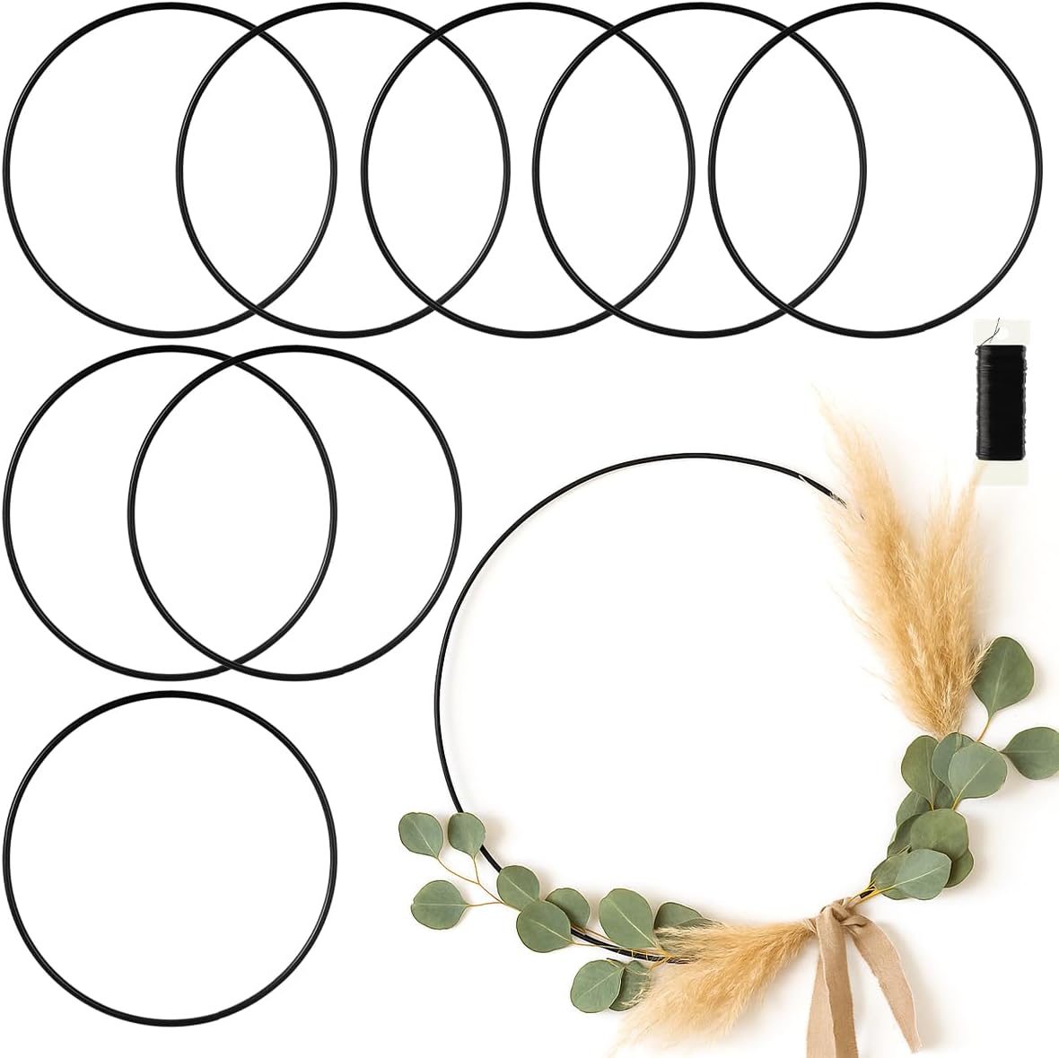 8 Pack 18 Inch Metal Hoops for Macrame Crafts Black Wreath Rings