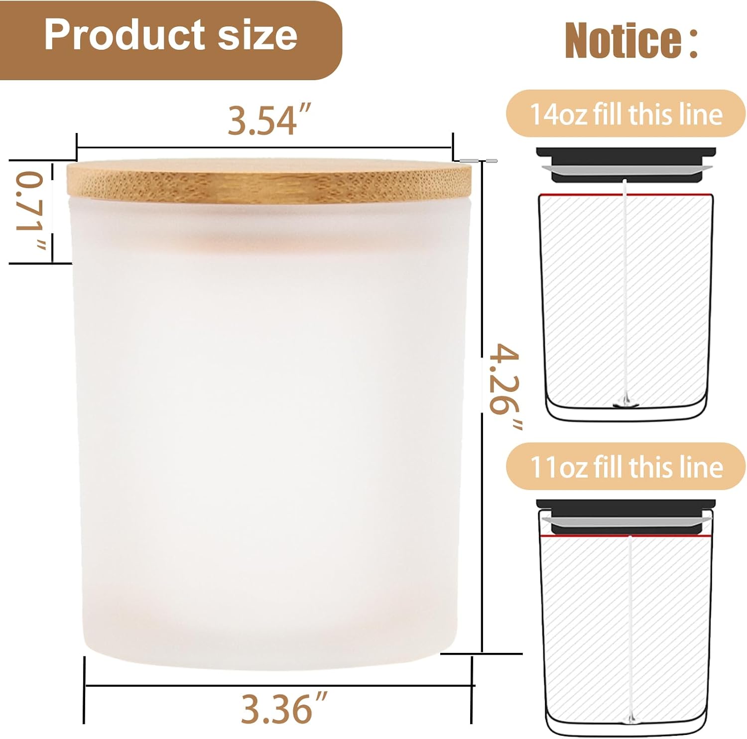 CONNOO 8 Pack 14 Oz Frosted Glass Candle Jars with Bamboo Lids