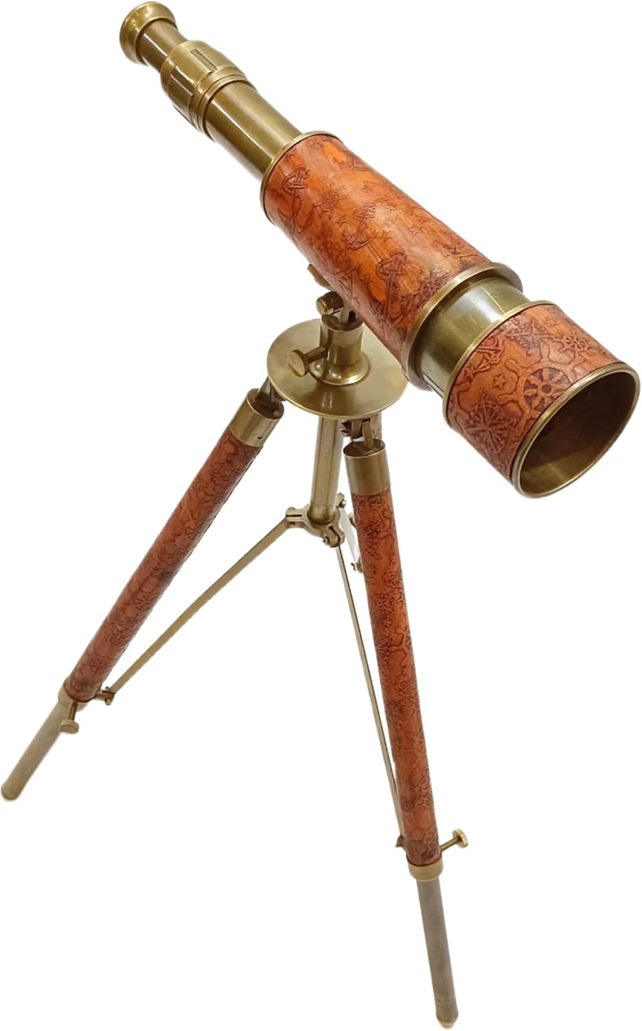 Antiqueex Handmade Brass Telescope with Leather Stand